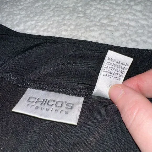 Chicos Travelers XL Open Front Slinky Long Sleeve Cardigan Solid Black Color EUC - Picture 8 of 11